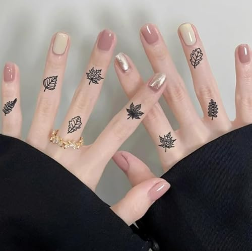 Temporary Tattoos Stickers Fake Tattoos 2Pcs Small Maple Leaf Herbal Waterproof Men And Women Anti-Rub Non-Reflective Wrist Finger Semi-Permanent Lasting 2 Weeks