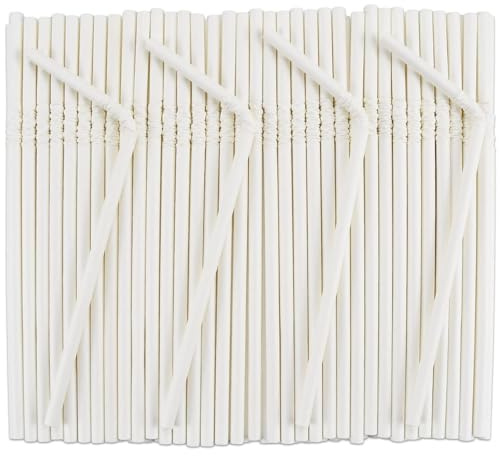 100 pajitas de papel biodegradables, flexibles, duraderas, para bodas, fiestas, restaurantes, zumos, café, bebidas frías, color blanco