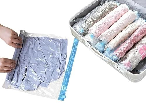 Sacchi Sottovuoto Sacchetti for Il Vuoto d'Aria riutilizzabili for Vestiti da Viaggio, Sacchetti di Compressione arrotolabili for valigie, Top, Pantaloni, Sacchetti di stoccaggio Pieghevoli Portatili