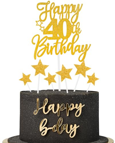 Gold Happy 40th Birthday Cake Toppers for Cake,Personalised Cake Toppers for Boy Men Girl Women Decorations,Glitter Cupcake Topper Cake Topper Kit 40th Birthday Party Cake Decoration Supplies