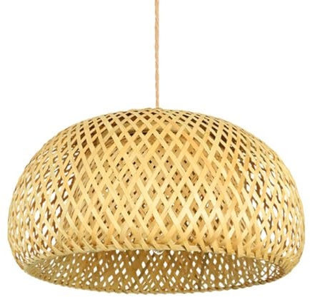 NUOBESTY Bamboo Woven Lampshade Rustic Pendant Light Cover for Bedroom Living Room Ceiling Lamp Shade Handcrafted Natural Rattan Light Fixture for Home Decor
