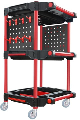 NQNFWCRJ Carrello per Prodotti di Bellezza per Auto con Montanti Interamente in Alluminio Ganci Laterali Ruote Orientabili Rinforzate Pannello Divisorio Rimovibile Carico Massimo 200 kg
