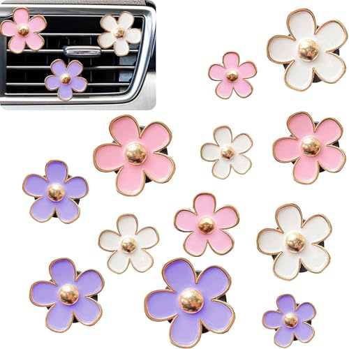 Teouuas 12 Pièces Clip d'aération de Marguerit, Désodorisants de Voiture à Clip en Forme de Marguerite, Desodorisant Voiture Originale, pour Bureau, Maison (3 Couleur)