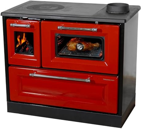 Kaminofen mit Backfach und Herdplatte 4012 Rot Holzofen 8 kW Holz Ofen Mehrfachbelegung Kamin Heizofen Küchenherd