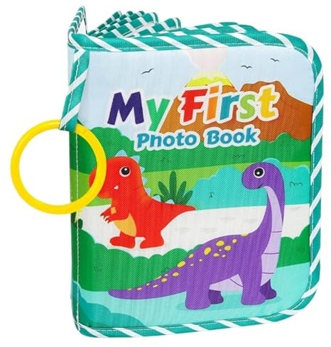 Álbum De Fotos Para Primeros Meses Del Bebé, Suave Libro de Imágenes de Dinosaurio Familiar para Niños Pequeños, Libro De Fotos Portátil Con Espejo Seguro Para Cumpleaños Vacaciones Momentos Familiare