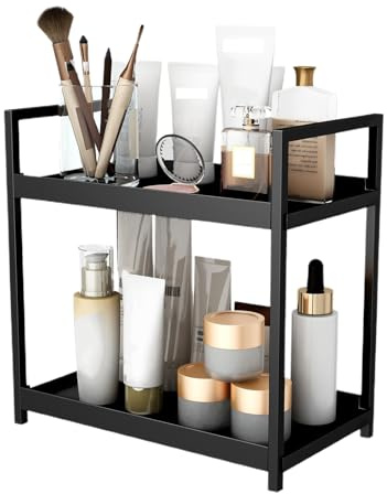 Organizador de escritorio - Organizador de almacenamiento vertical , estante de escritorio de doble capa | Plazo de exhibición versátil para cocina y baño, maquillaje, especias, suministros de