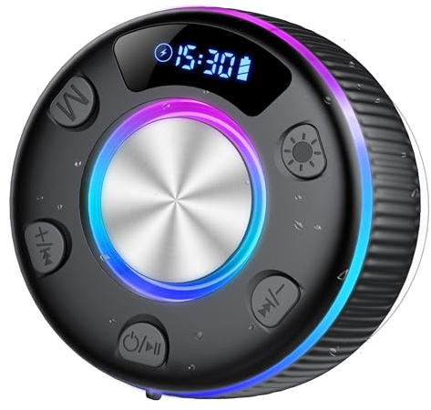 Cassa Doccia Bluetooth 5.3, Cassa Doccia con Luce RGB, IP7 Impermeabile Speaker Bluetooth con Ventosa, 8 Ore Stereo, Chiamata Senza Mani, Altoparlante Portatile per Bagno Piscina