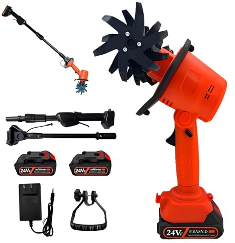 WJMRELIABLE Motoazada a batería 24 V, mini azada eléctrica con 2 baterías de 1,5 Ah, 235 rpm, ancho de trabajo 10 cm, doble interruptor azada para huerto, mover el suelo y desherbar