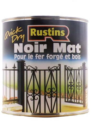 Rustins - Peinture Acrylique Noir Mat pour Métal, Fer, Bois et Murs - Séchage Rapide Extérieur et Intérieur 250ml - 3.5 à 4 m²