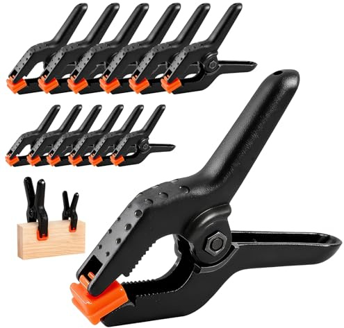 Juego de 12 Pinzas de Sujeción con Mandíbulas Giratorias y Mango Antideslizante, Abrazaderas de Plástico Reforzado para Fotografía, Piscina y Carpintería