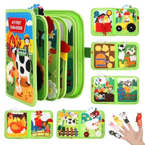 KMFYMPT Montessori Leksak från 1 år, Quiet Book bondgårdstema, 23-i-1 Busy Board, Busy Book mjuk filt, motorikleksak för resa bil flygplan, perfekt leksak från 1 2 3 4 år flicka pojke