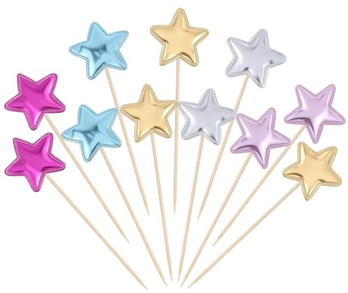 LIQWEI 100 Stück Star Cupcake Toppers, Kleiner Stern Tortendeko, Farbe Glitzern PU Tortendeko Sterne Tortenaufleger Muffin Dekoration Glitzern für Geburtstag Hochzeit Weihnachten Party Dekorationen