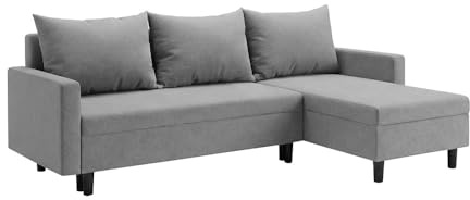 FORNIRO 24 – Oslo Ecksofa mit Schlaffunktion und Bettkasten, L-Form Sofa 215 cm kompakt und modern, universell Links oder rechts montierbar, hochwertige Couch, perfekt für Wohnzimmer (Grau)