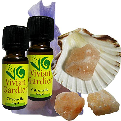 Citronella ätherisches Öl naturrein 2 x 10ml aus kontrolliertem Anbau. 7 teiliges Aromatherapie Duft Set mit Muschel + 3 Salz Kristalle zum Beduften + Säckchen. 50018