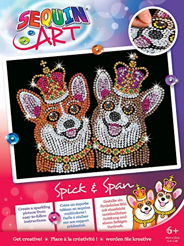 MAMMUT 8011805 - Sequin Art Paillettenbild Corgies, Hund, Steckbild, Komplettset mit Styropor-Rahmen, Bildvorlage, Pailletten, Steckstiften, Anleitung, Bastelset für Kinder ab 6 Jahre