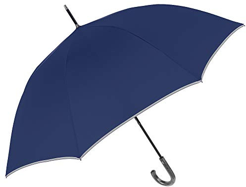 PERLETTI Ombrello Blu CATARIFRANGENTE Lungo Golf Uomo Donna Automatico - Ombrello Classico Grande XL Riflettente 2 Persone Antivento Resistente Robusto in Fibra di Vetro Elegante (Manico Curvo)