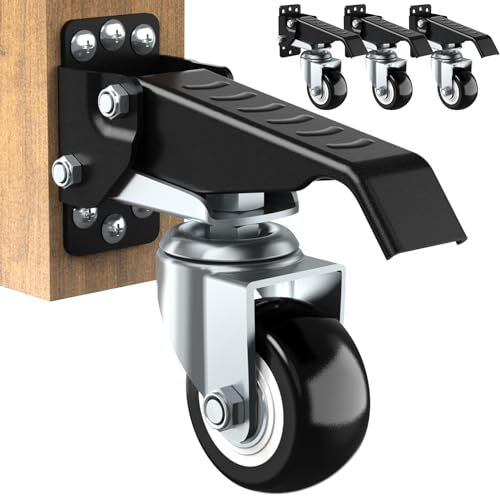 SOLEJAZZ Ruote per banco da lavoro retrattili per servizio pesante da 4 pezzi, capacità 300 kg, struttura in acciaio, ruote in uretano