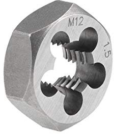 sourcing map Sechskant Schneideisen M12X1,5 Steigung Kohlenstoffstahl Metrische Kegelrohr Genauigkeitsgrad 6g