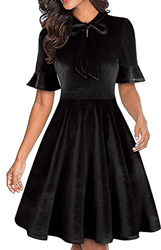 Black Dresses for Women 2026 Vintage Velvet Holiday Wear Woman Wedding Guest Cocktail Party Dress L