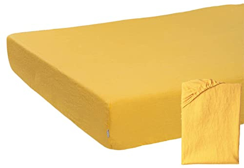 beties reines Leinen Spannbettlaken ca. 90x200 cm 100% Leinen Stone-Washed Spannbetttuch Steghöhe 25 cm (Zitronen-gelb)