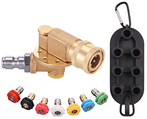 PWACCS Pressure Washer Pivoting Coupler Kit, 240 Degree Rotation, Pressure Washer Accessories Kit Including Gutter Cleaner Attachment and 7 Spray Nozzle Tips with Holder, 1/4 Quick Connect, 4500 PSI