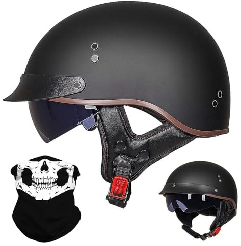Demi Casque De Moto, Casque Jet Rétro, Casque Bol Moto Homologué ECE, Casques Vintage à Face Ouverte, avec Pare-Soleil et Doublure Intérieure Amovible, pour Vélos Motos Scooter
