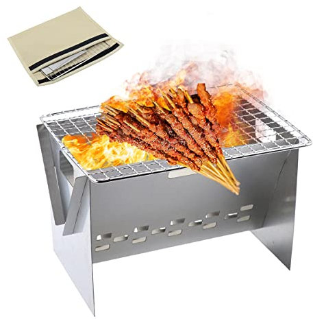BBQ Grill, Holzkohlegrill, Klappgrill Edelstahl mit Grillrost, Tragbarer Standgrill für Picknick und Camping, Klappbar Standgrill Minigrill, Verchromtem Gestell, Leicht zu Reinigen