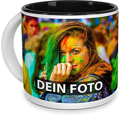 Pott-Tasse individuell selbst gestalten - mit Foto/Text bedrucken - Kaffee-Pott personalisierbar - Foto-Geschenk für Familie, Freunde, Kollegen - Innen Schwarz, Keramik, 350 ml