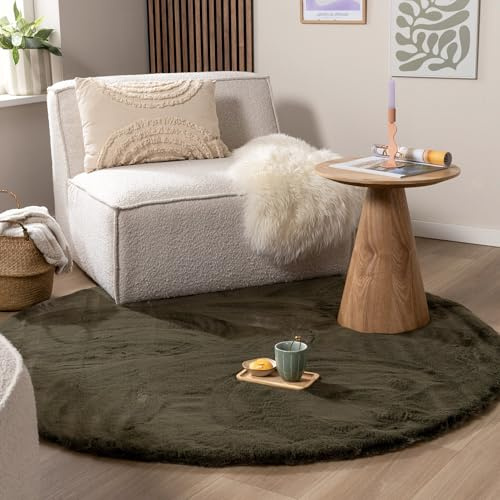 Hochflor Teppich Rund - Comfy Supreme Grün - Ø 200 cm | Shaggy, Einfarbig - Ländlich, Modern, Skandinavisch - Wohnzimmer, Esszimmer, Schlafzimmer - Fellteppich