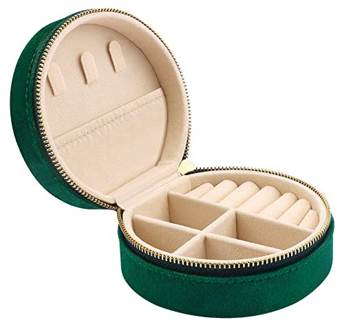 Casiwaft Mini coffret à bijoux de voyage en velours, Boîte à bijoux de voyage pour filles et femmes, Petit organisateur de bijoux pour bagues, boucles d'oreilles, colliers, Vert foncé