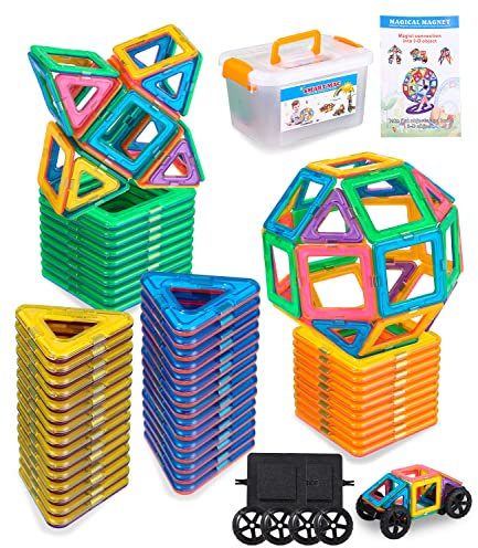 FAOKZE Magnetische Bausteine 52 Teile, Magnetische Bausteine Spielzeug ab 3-10 Jahre alte Mädchen Junge,Magnetblock-Set Weihnachten, Kindergeburtstage.