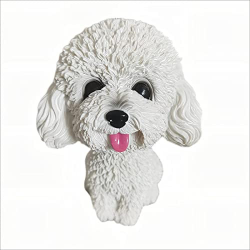 Pwenjofy Wackelkopf-Hunde-Figuren aus Kunstharz, Mini-Wackelkopf, Welpe für Zuhause, Büro, Schreibtisch, Auto, Armaturenbrett, Dekoration, Ornamente (Teddy – Weiß)