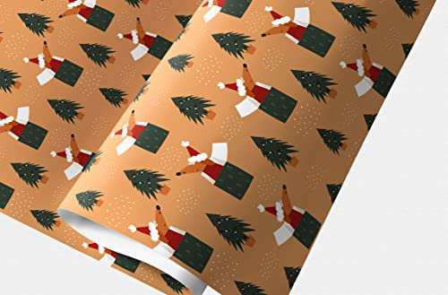 Lustiges Hunde Weihnachtspapier Set: Fröhliches Geschenkpapier mit Geschenk Hund und Weihnachtsbaum Muster Dekorpapier zum Einpacken von liebevollen Geschenken, Format: 32 x 48cm, 4 Bogen