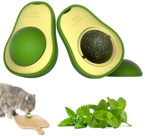 YUDANSI Katzenminze Spielzeug für Katzen, 2 Stück Katzenspielzeug Ball Avocado Drehbares Ball,Leckbarer Wandball für Katzen