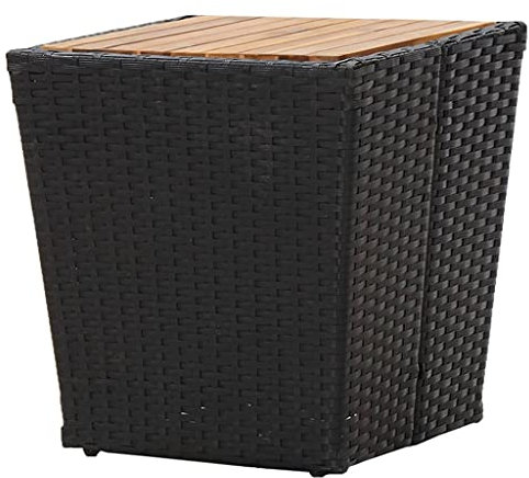 ZEYUAN Beistelltisch, Tabletttisch, Blumenhocker, Nachttisch, Couchtisch, Wohnzimmer, Nightstand, Schwarz 41,5×41,5×43 cm Poly Rattan & Massivholz