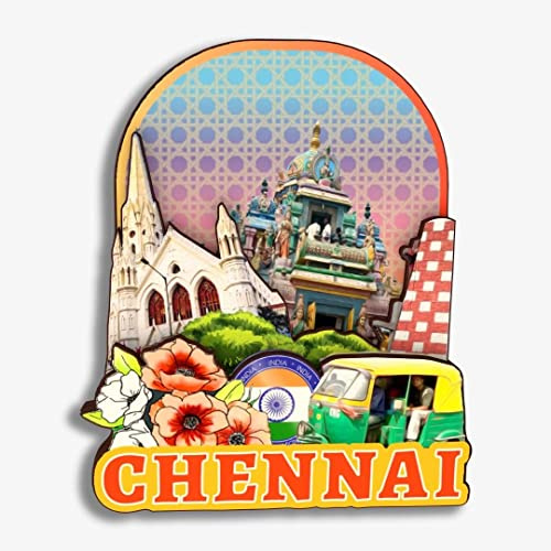 Orlybar Chennai Kühlschrankmagnet aus der indischen Holzkollektion, 3D-Holz, handgefertigt, Reise-, Stadt-Souvenirs, Kühlschrankmagnet, Heimdekoration, Geschenk, 749