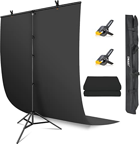 EMART Black Backdrop with Stand,5x7ft Black Background Photo Backdrop Kit | 1.5x2.6m(5x8.5ft) Adjustable T-Shape Backdrop Stand,Photography Backdrop Kit for Photoshoot Video Recording Portrait