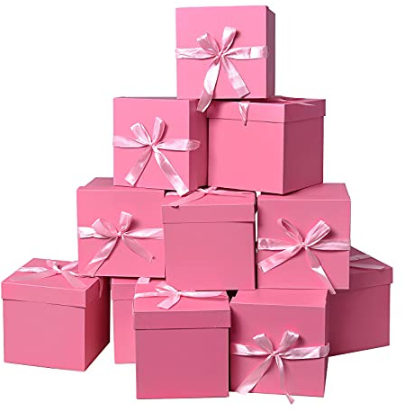 12 Stück quadratische Schachteln mit Deckeln, Rosa, 15 cm | Kleine Geschenkboxen, Für Geburtstage, Halloween, Thanksgiving Day, Weihnachten, Neujahr, Vatertag