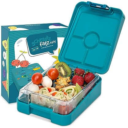 schmatzfatz Easy Snackbox für Kinder – Kompakte Bento-Box mit herausnehmbarem 4-Fächer-Einsatz, auslaufsicher, BPA-frei & spülmaschinenfest, für Kita & Schule