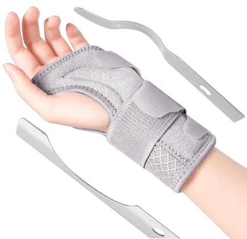 MILAIUN handledsstöd med metallskena-stabilisator-justerbar dag-natt handledsbandage för män kvinnor handled bandage för tendinit artrit (S/M, vänster hand, grå)