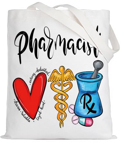 LEVLO Pharmacist Canvas Tote Bag Farmacia Tech Gift Rx Farmacista Medicina Medico Borsa a tracolla Farmacista Regalo di Laurea, Borsa farmacista, Large, Borsa tote