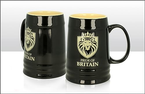 Elgate Pride of Britain, boccale da birra in ceramica nera con leone, idea regalo