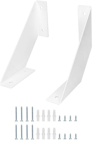 QWORK® 2 Piezas Soporte de Baldas Pared, Escuadras Metálicas Retro de Hierro, 15cm Blanco