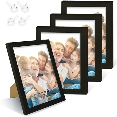 XHDA 4er Set 20x30cm Bilderrahmen Schwarz, 30,5 x 20,3 Fotorahmen für Wand oder Tischdisplays Fotos, Kinderzeichnung