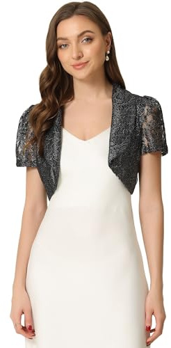 Allegra K Donna Coprispalle in Pizzo Floreale per Colletto con Bavero Maniche Corte Elegante Cardigan Bolero Nero S
