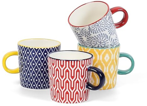 Selamica Juego de 4 tazas de café expreso de cerámica de 5 onzas, tazas de porcelana para capuchino, tazas Demitasse para café con leche, té Lungo, varios colores