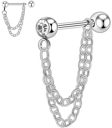 hengkaixuan 316L Chirurgenstahl Helix Ohrringe 16G Knorpel Ohrstecker Helix Ohrringe Tragus Barbell Bars Conch Ohrringe Dangle Kette Ohrring Knorpel Schmuck Helix Barbell Lobe Ohrring für Frauen