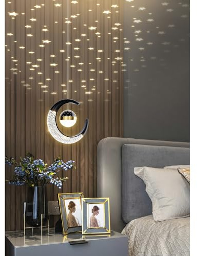 Chao Zan LED 10W Hängeleuchte Kinderzimmer Pendelleuchte,Warmweißes Licht 3000K,Mondform-Design für Esszimmer, Wohnzimmer, Kücheninsel, Schlafzimmer, Foyer (Warmweißes Licht, Schwarz)