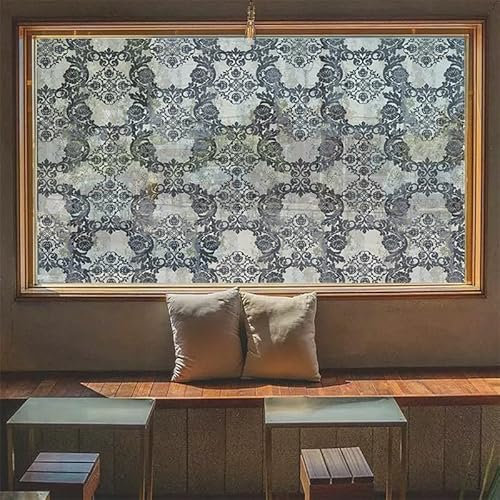Sichtschutzfolie 3D Fensterfolie Glasdekorfolie PVC für Badezimmer Kinderzimmer Küche,Schlafzimmer Wohnzimmer Esszimmer Büro Hotels Klassenzimmer 44.5cmx300cm Retro -Muster
