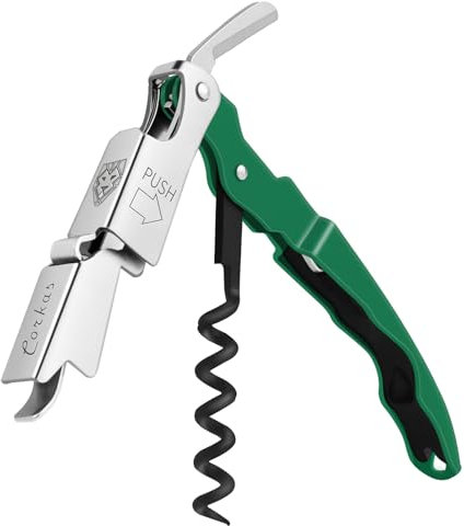 CORKAS Sacacorchos de Camarero, Abrebotellas Profesional, Foil Cortador, Sacacorchos Vino de Acero Inoxidable y con Cuchilla Cortacapsulas, Utensilios de Bar y Cocina(Rosa) (Verde Oscuro)